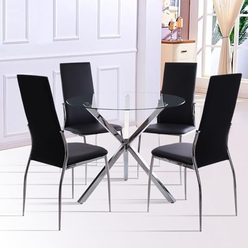 90cm Round Tempered Glass Table with Chrome Metal Legs for Small Spaces