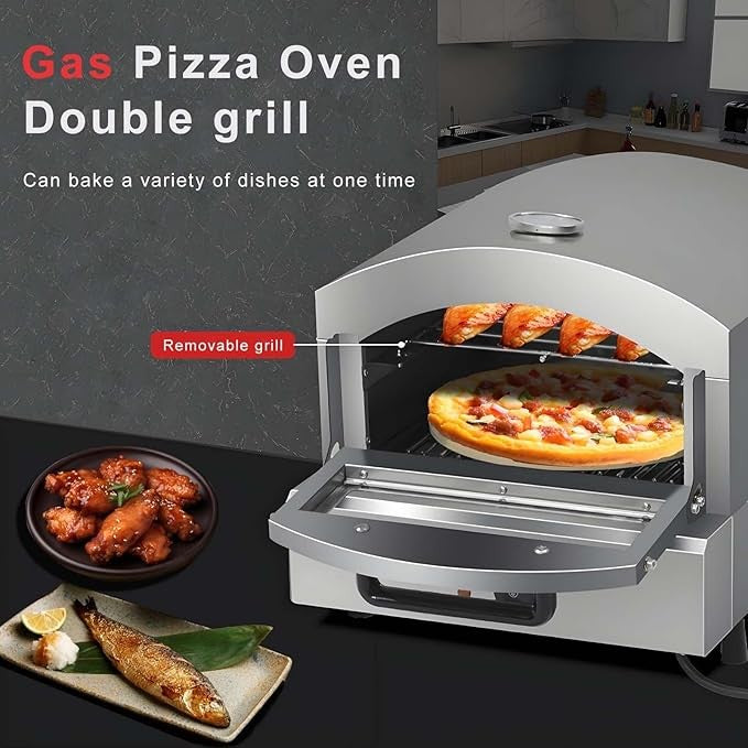 QFGain Outdoor Gas Pizza Oven 13” | Stainless Steel Pizza Maker with Thermometer