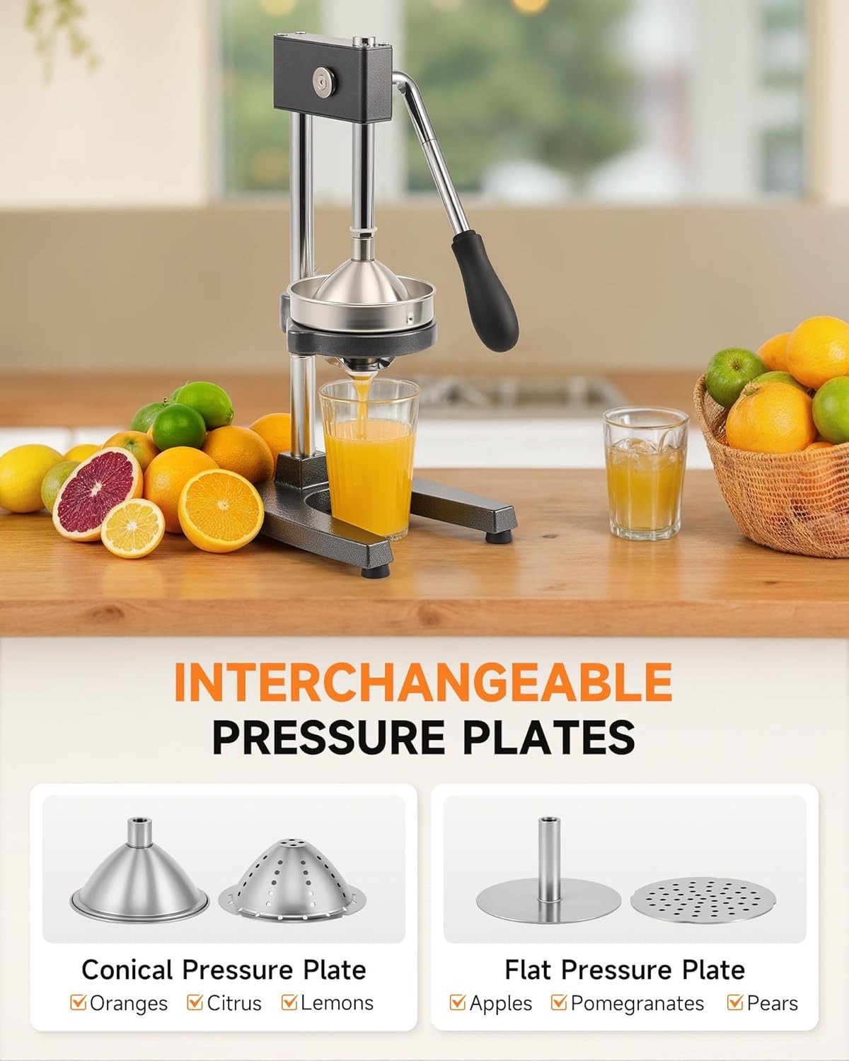 Commercial Manual Citrus Juicer Cast Iron Hand Press Dual Plates
