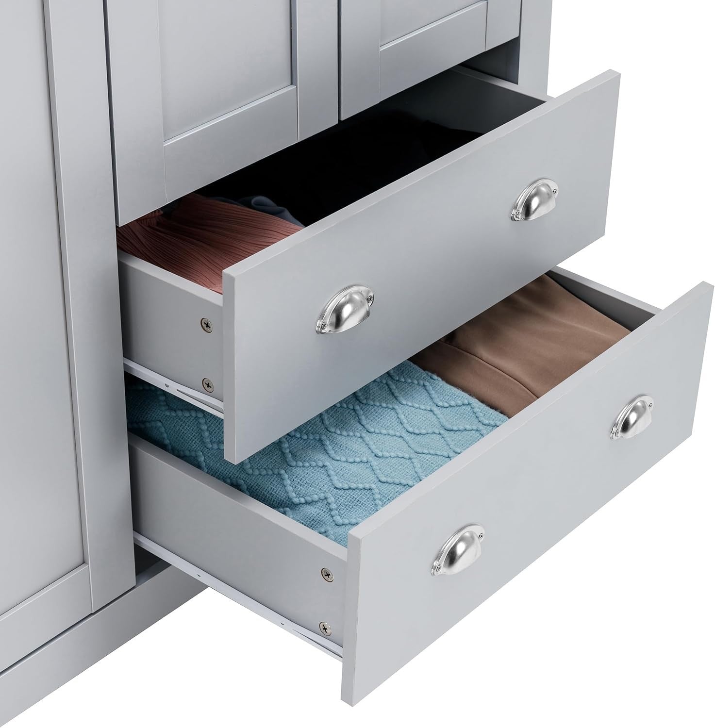 3 Door 2 Drawer Wardrobe Grey Oak Modern MDF Storage With Hanging Rail