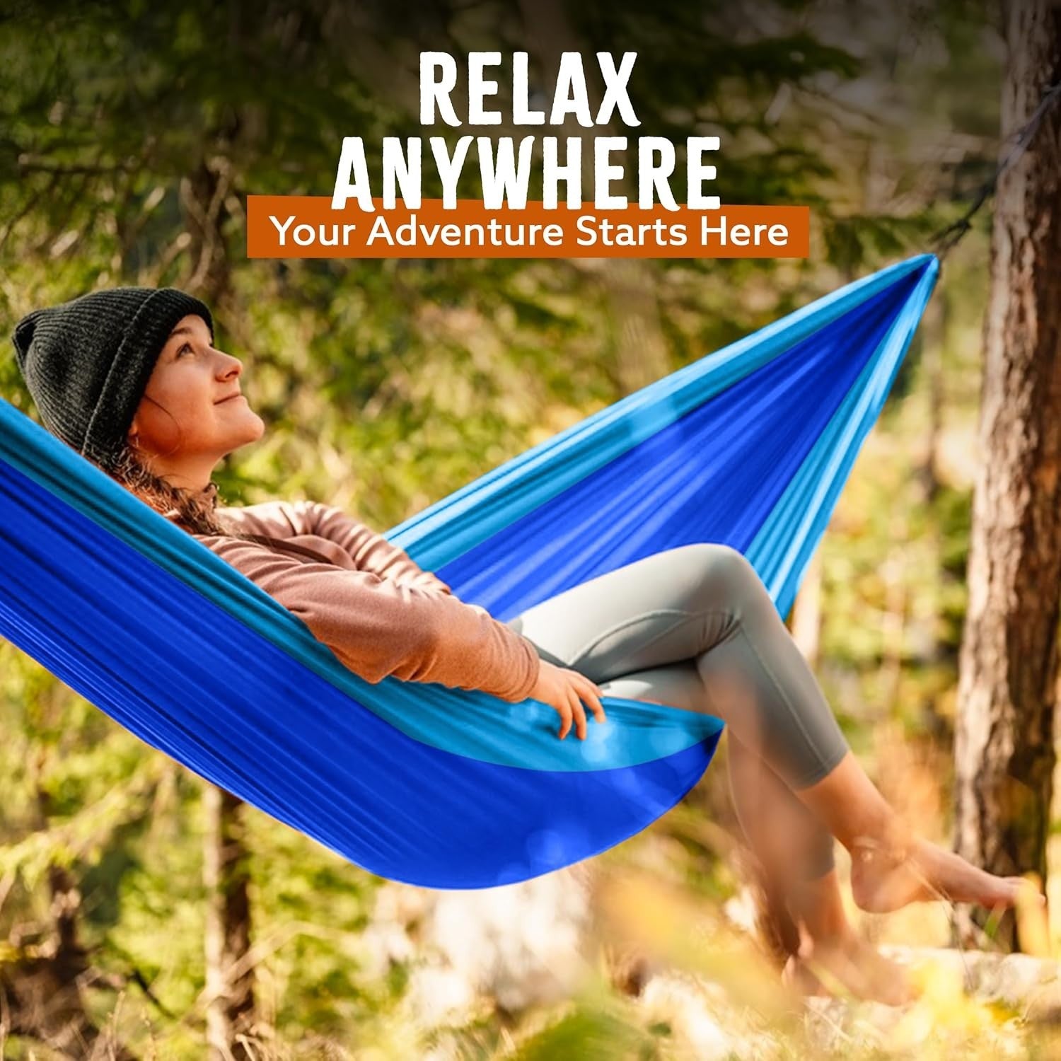 Ultralight Camping Hammock Blue | 300kg Load, Tree Straps & Carabiners
