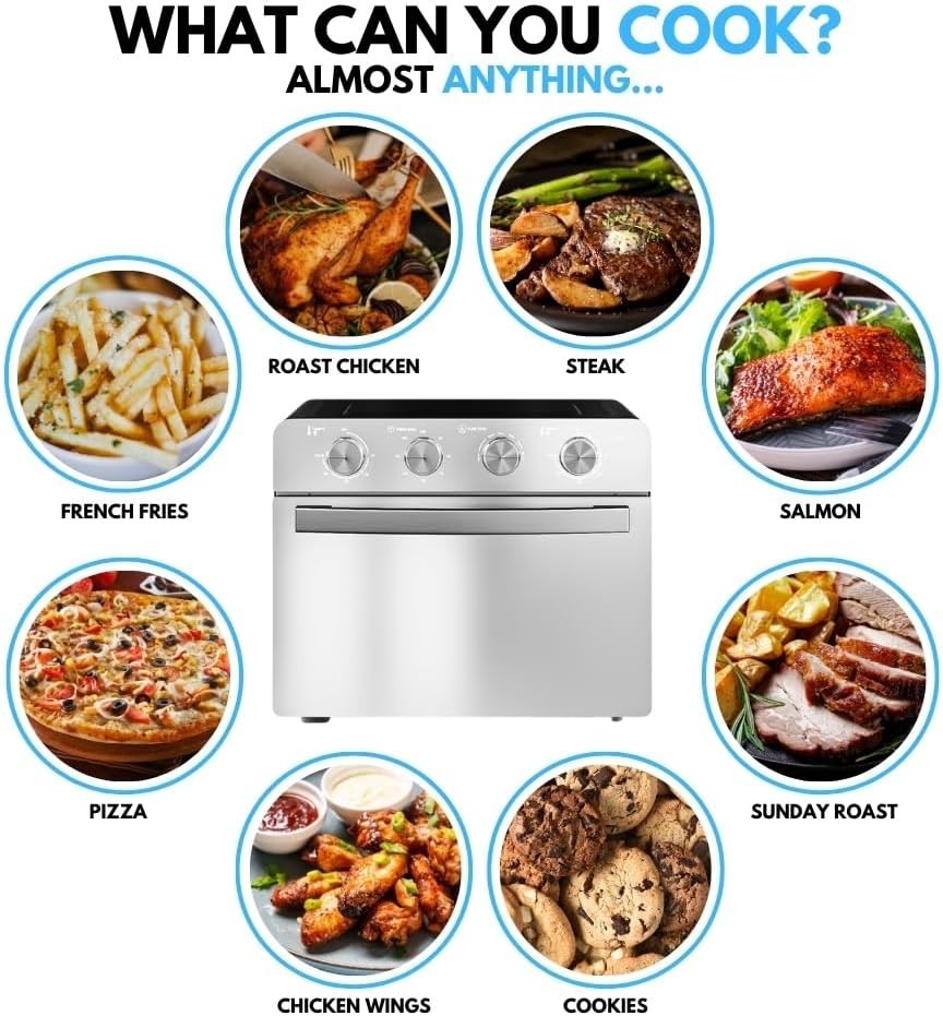 25L Air Fryer Oven Rotisserie Convection Pizza Bake Dehydrate 7 Functions