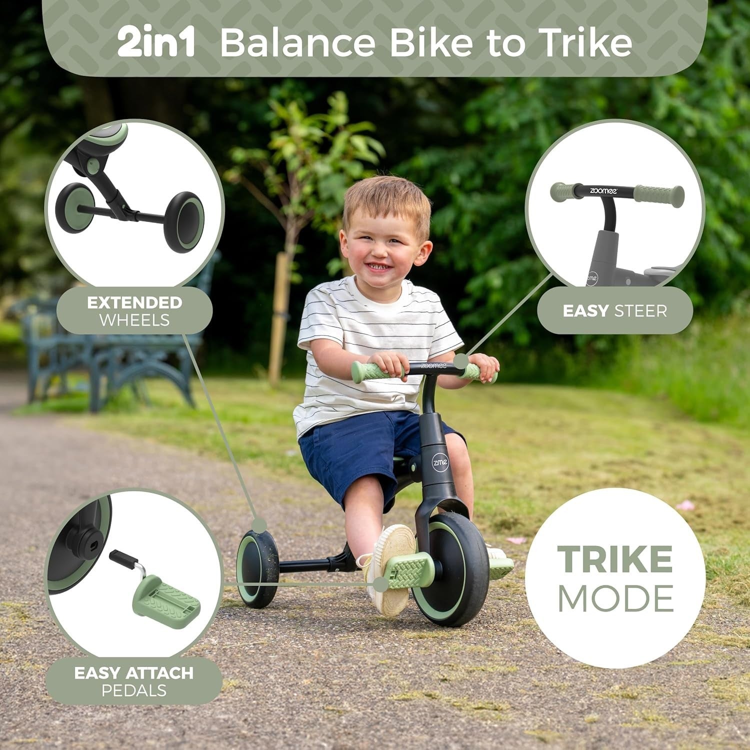 2 in 1 Toddler Balance Bike Trike Ride On Adjustable Seat 18+ Months
