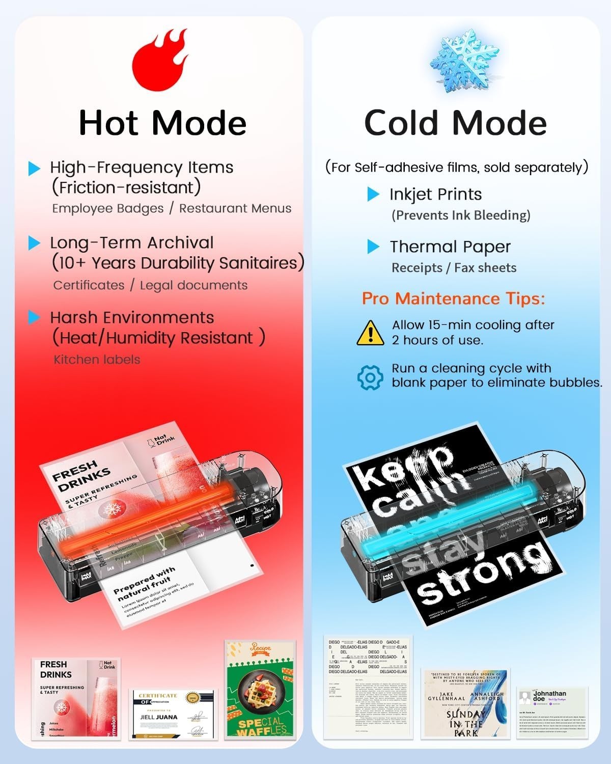 A4 Laminator Machine Hot Cold 90s Warm Up Fast Anti Jam + 50 Pouches