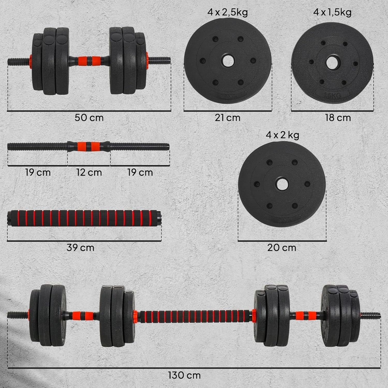 25kg Adjustable Dumbbell Barbell Set 2-in-1 Home Gym Free Weights