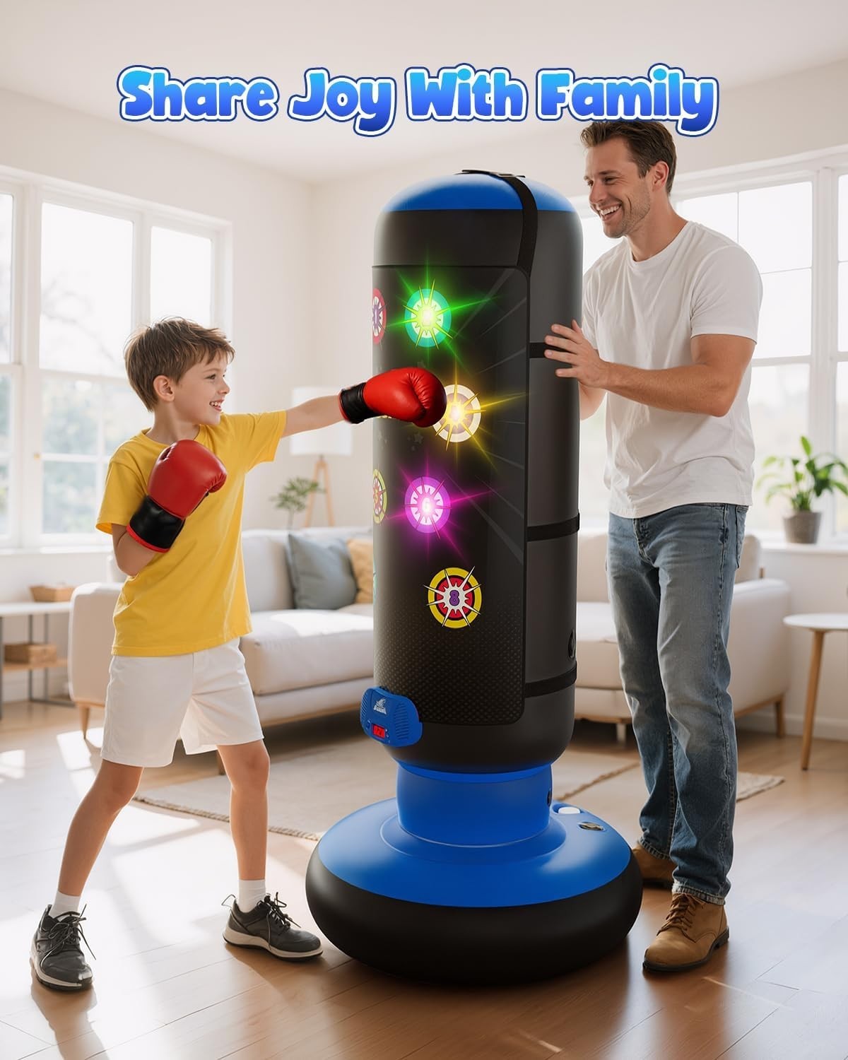 Kids Punching Bag Game Inflatable Boxing Toy Lights Music Gloves