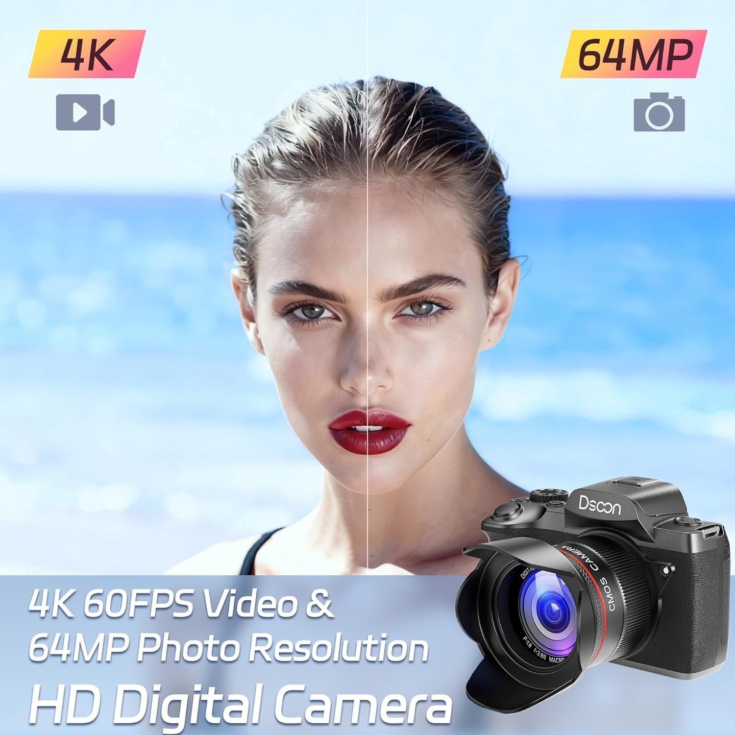 4K 64MP Digital Camera 18X Zoom Touch Screen Vlogging Camera Kit