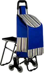 Shopping Trolley Stair Climber Foldable 2-in-1 Wheels with Seat