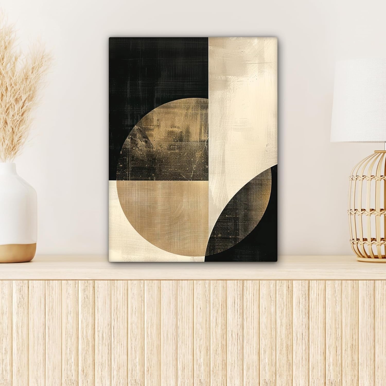 Abstract Canvas Wall Art 30x40cm Black Gold Modern Framed Decor