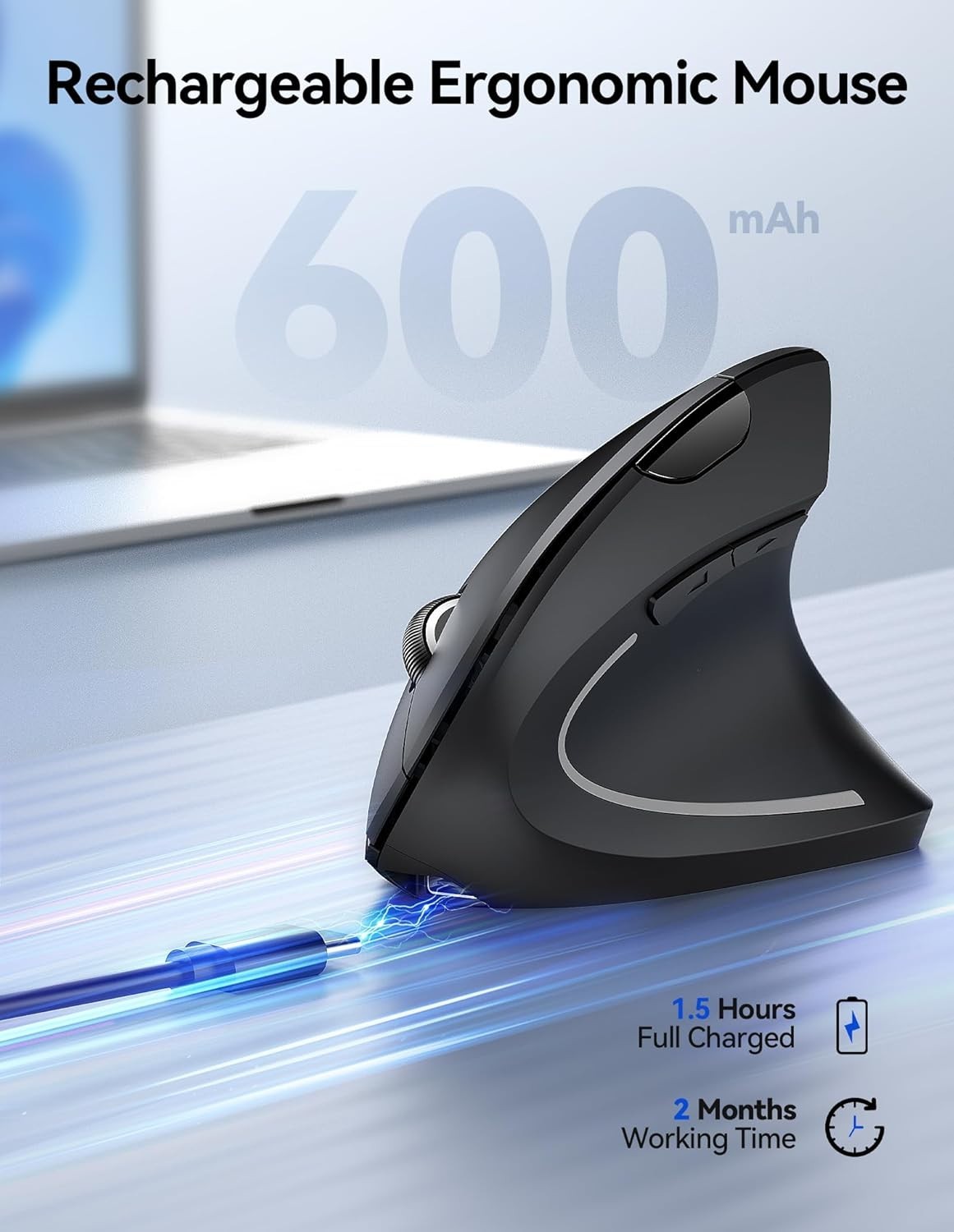 Vertical Ergonomic Wireless Mouse 4800 DPI Rechargeable Silent