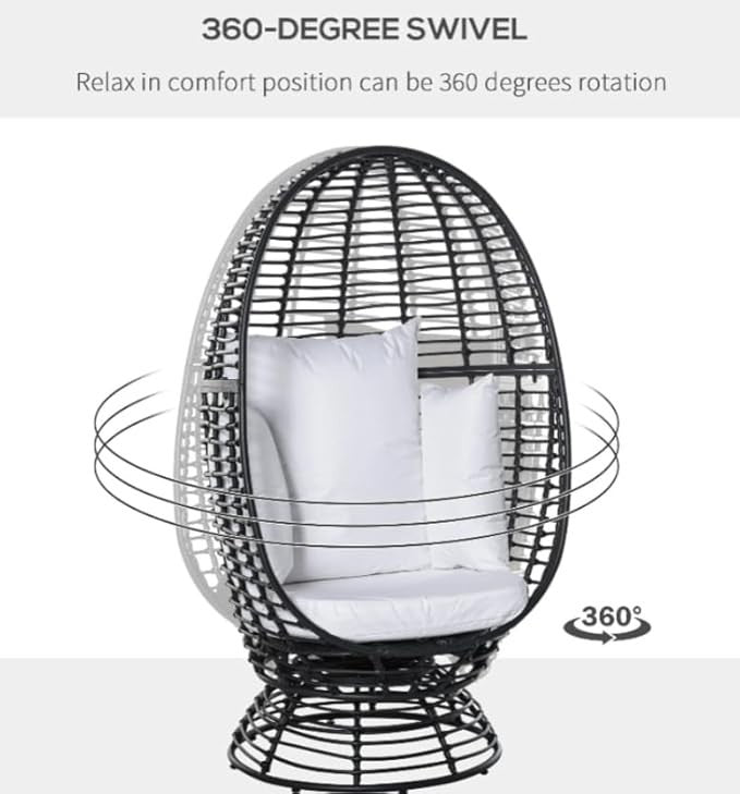 Luxury Rattan Egg Chair Outdoor Garden Patio Lounge Swivel Seat w/ Cushion