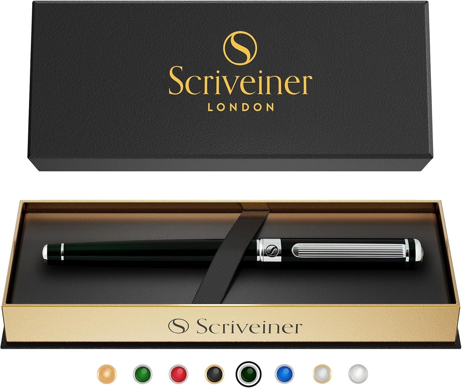 Luxury Rollerball Pen Dark Black Green Chrome Medium Gift