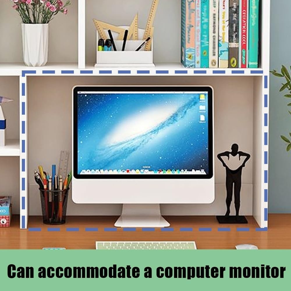 White Desk Hutch Bookshelf Organizer | 9-Grid Desktop Storage Shelf 80cm