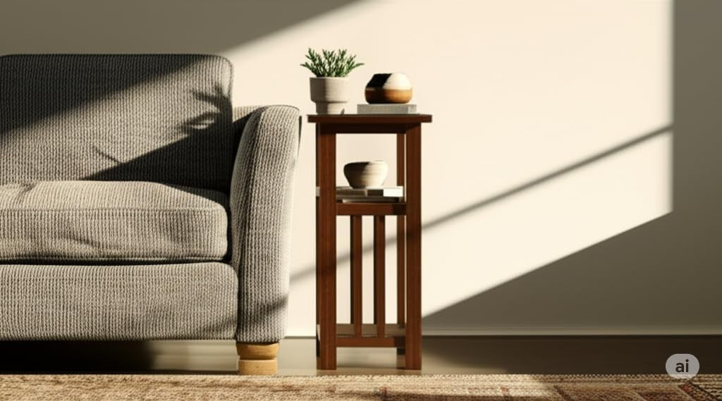 Walnut Side Table with Storage Shelf – Narrow End Table for Sofa & Bed 35x27x55