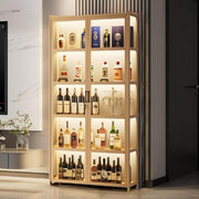 Tall LED Wine Cabinet Display Unit with Glass Doors, Storage Shelves & Lock