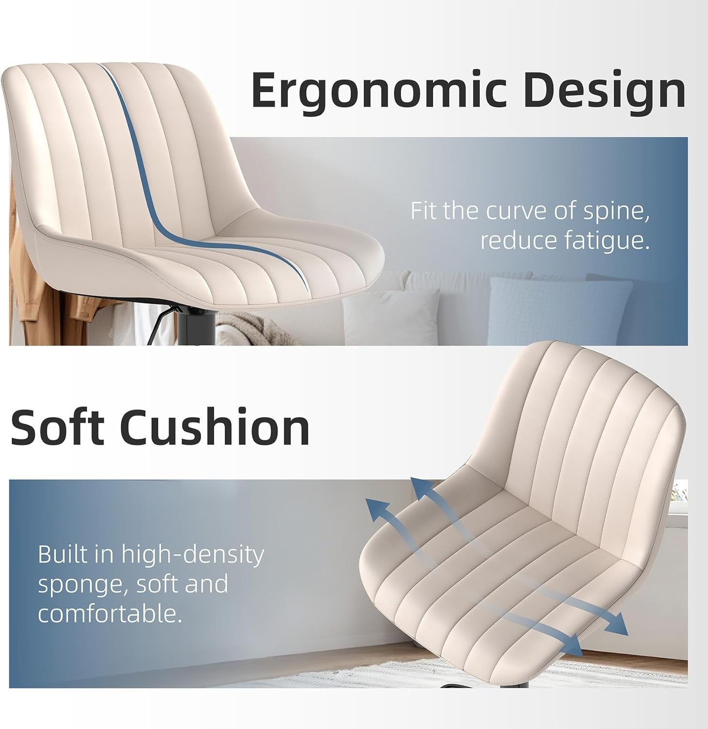 Adjustable Swivel Bar Stools Set of 2 PU Leather Counter Height Beige