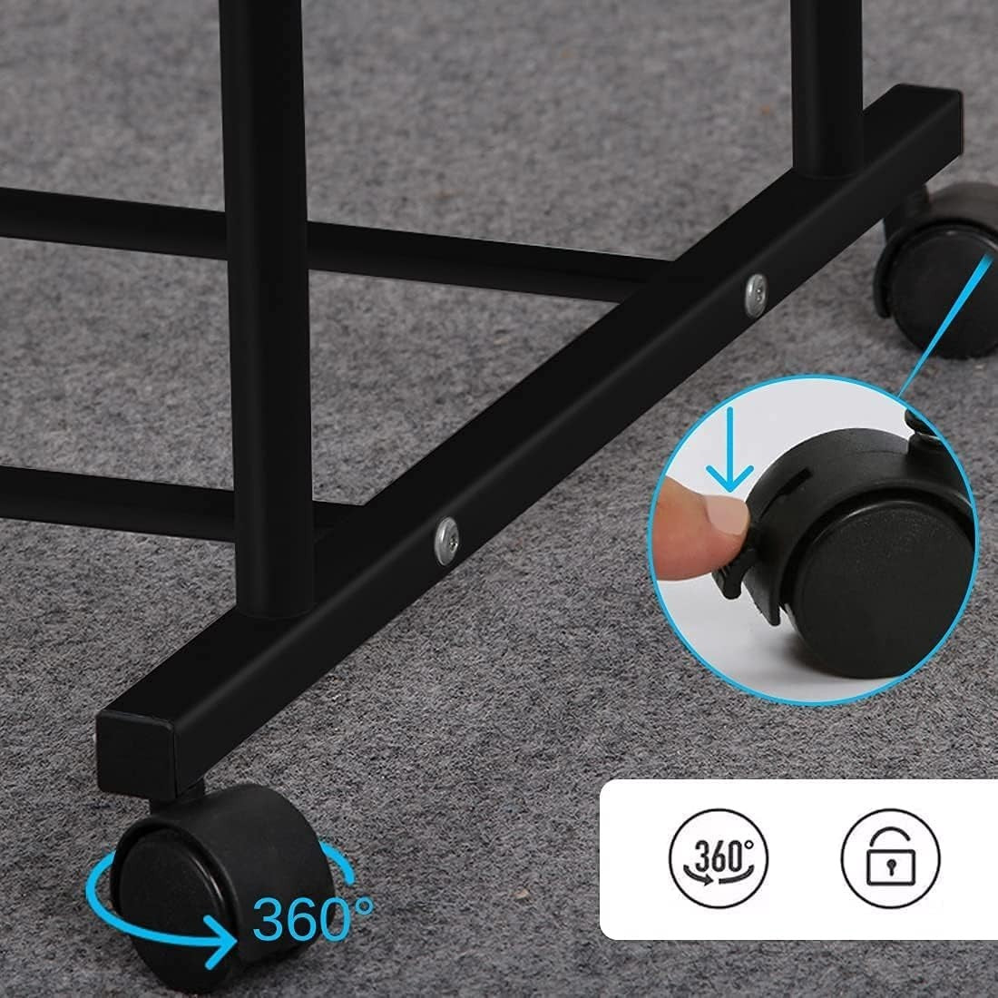 Double Clothes Rail Garment Rack with Wheels & Shelves Black