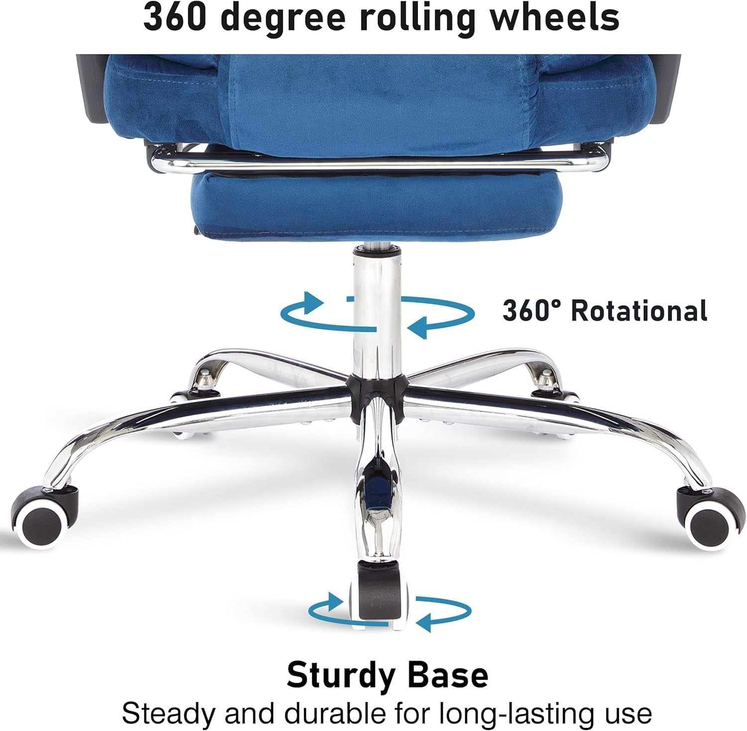 Velvet Blue Executive Office Chair Desk Adjustable Height Ergonomic Swivel Chair