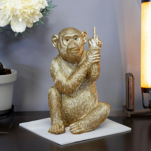 Gold Rude Monkey Statue Ornament Resin Figurine Home Bar Funny Gift 19cm