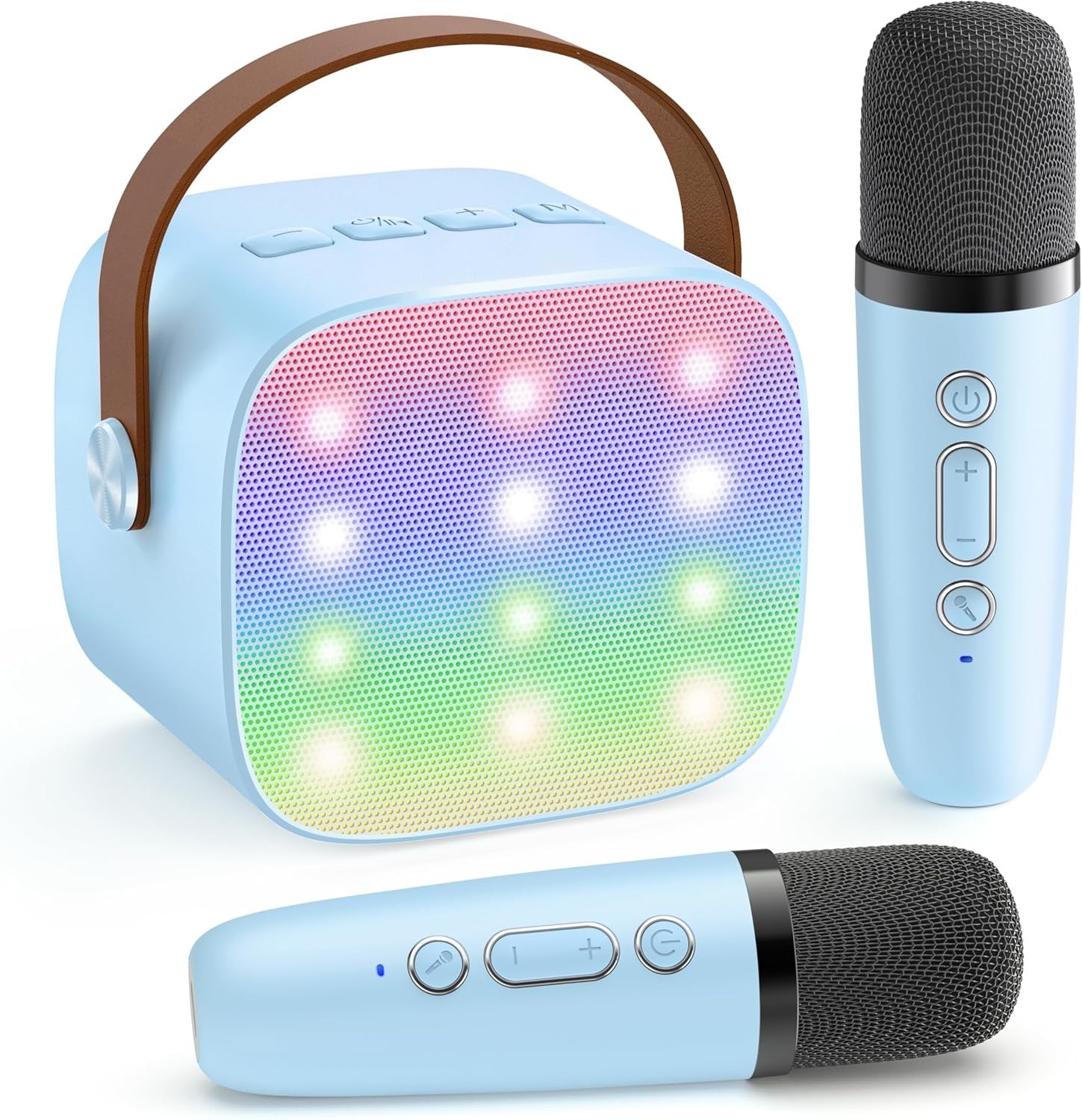 Kids Karaoke Machine 2 Wireless Mics Bluetooth LED Speaker Gift