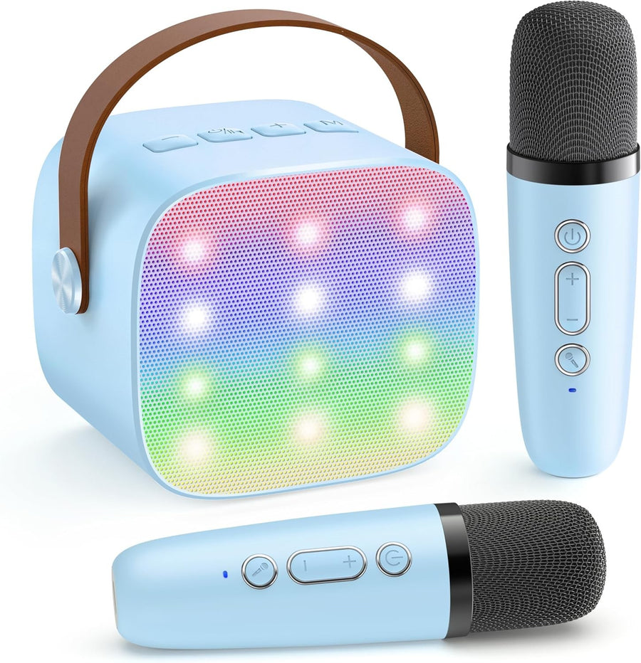 Kids Karaoke Machine 2 Wireless Mics Bluetooth LED Speaker Gift