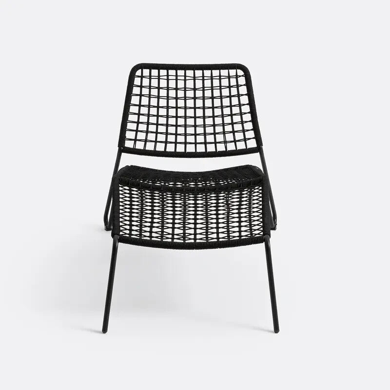 Outdoor Metal Lounger Chair 139cm Black Rope Frame Patio Garden Seat