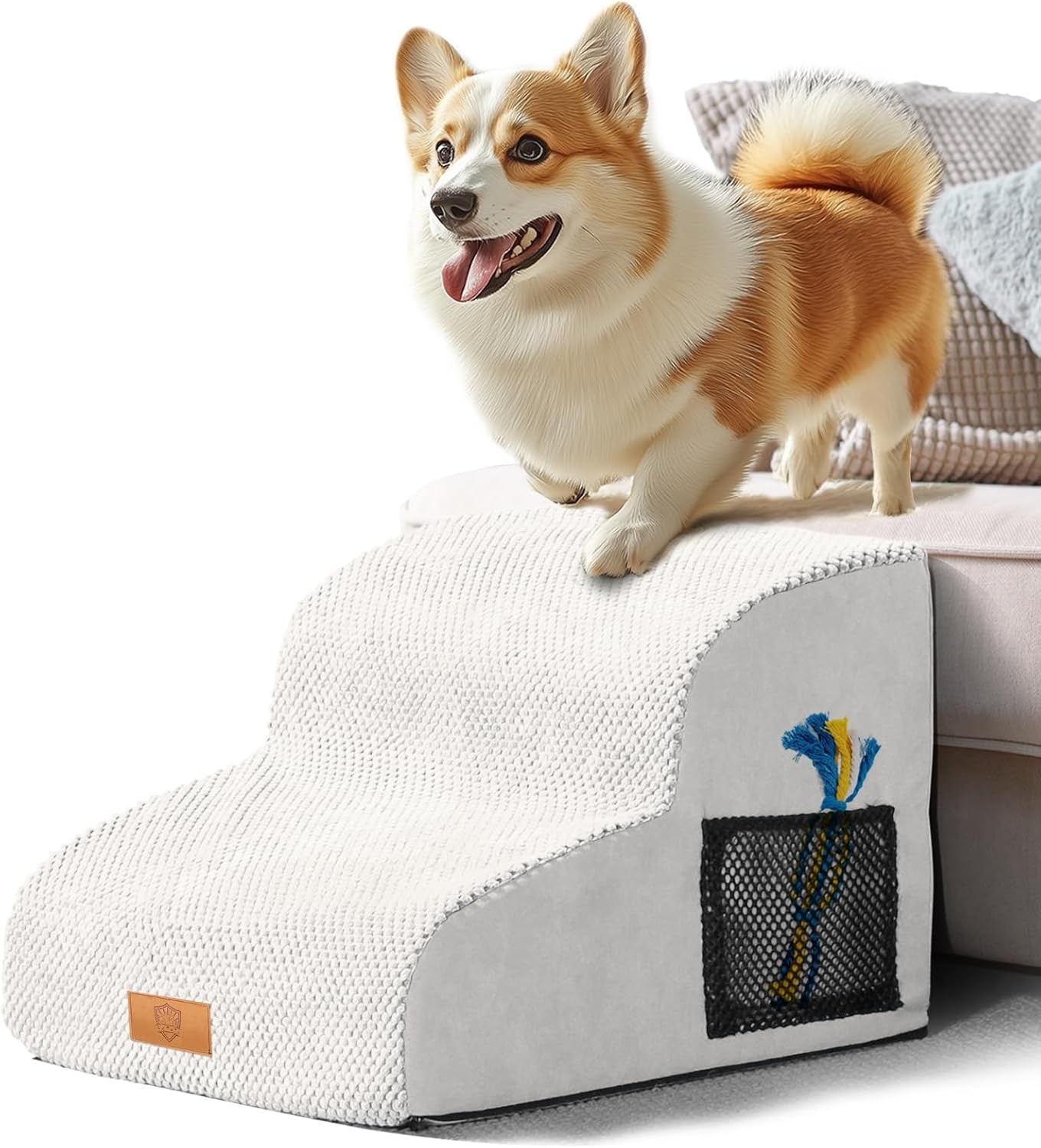 White 2 Step Dog Ramp 30D Foam Waterproof 40x40x30cm