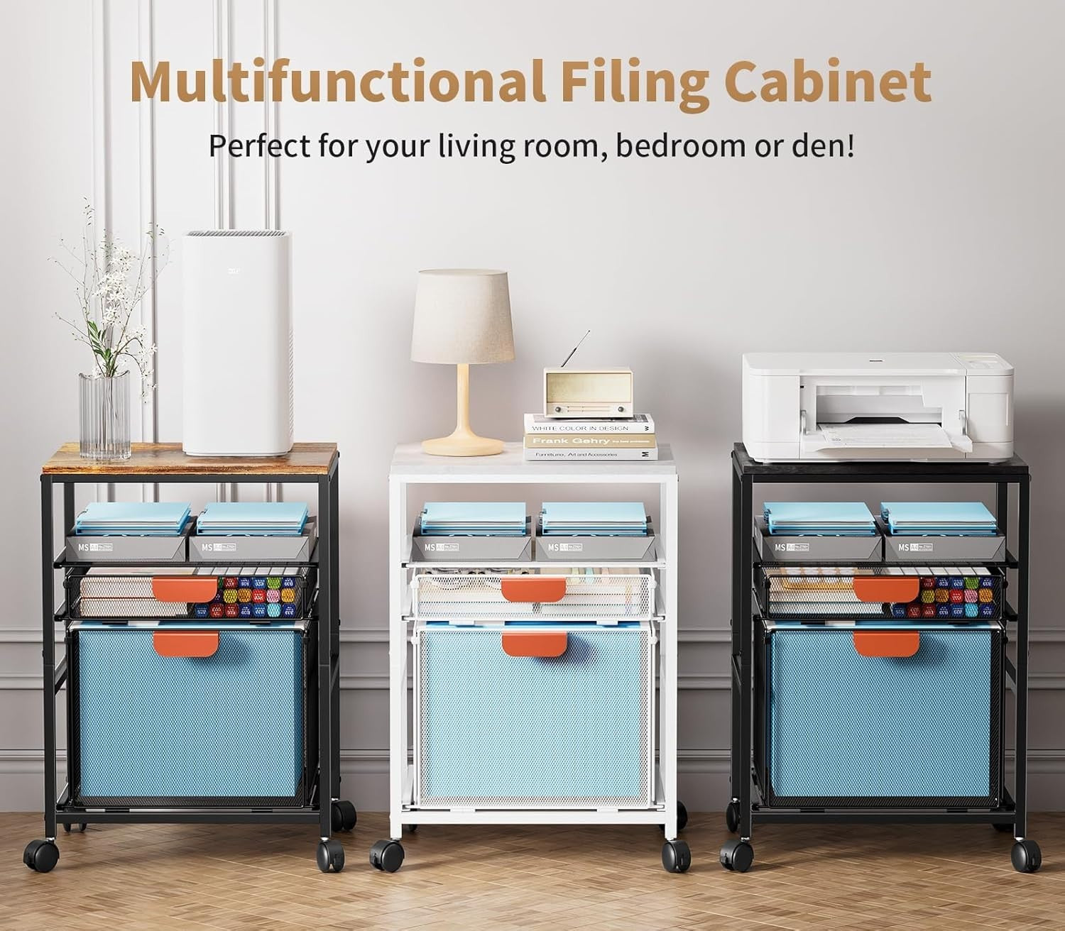 Rolling Printer Stand File Cabinet Storage Cart Drawers Office Trolley