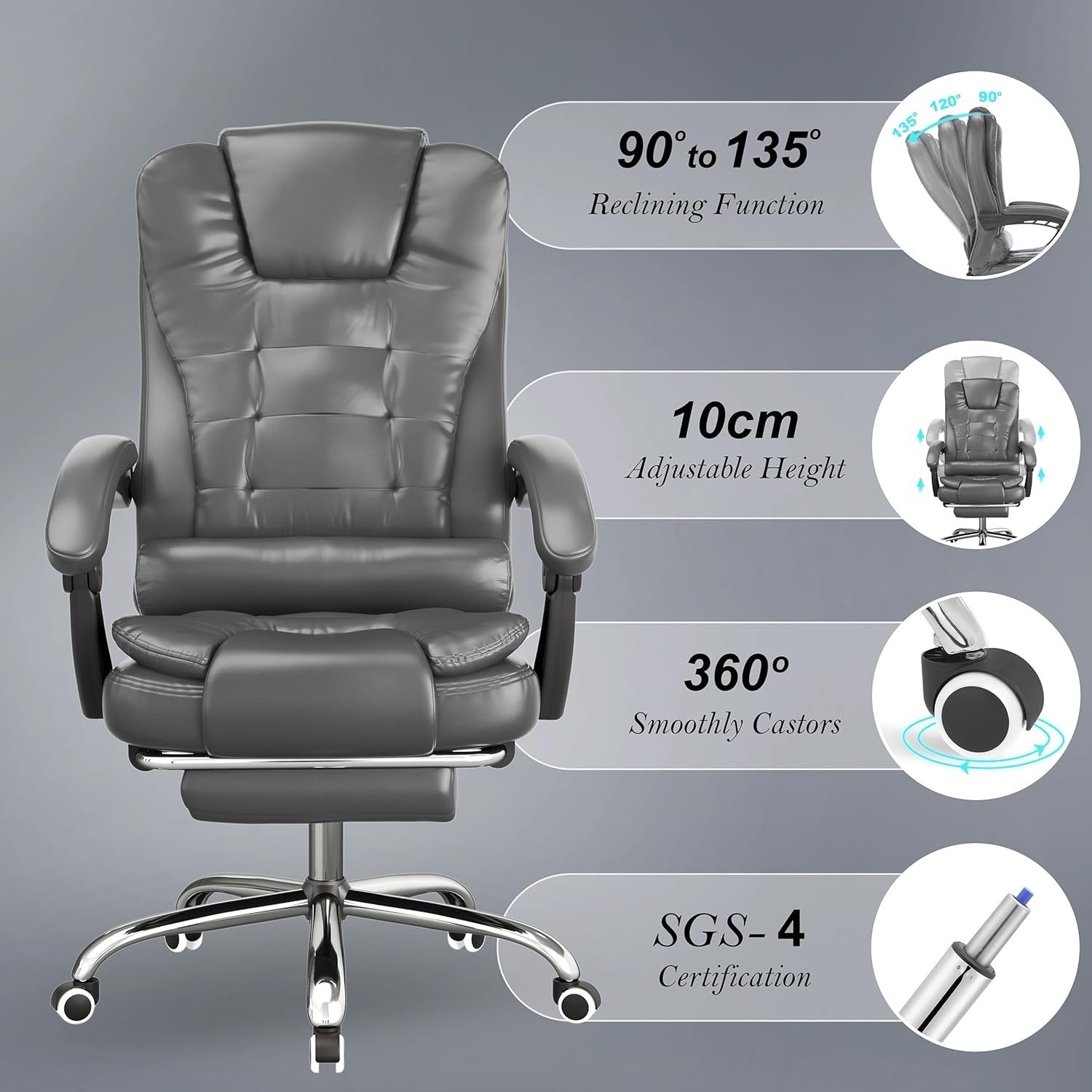 Executive Ergonomic Office Chair Reclining Footrest Swivel Desk Computer Seat Gr