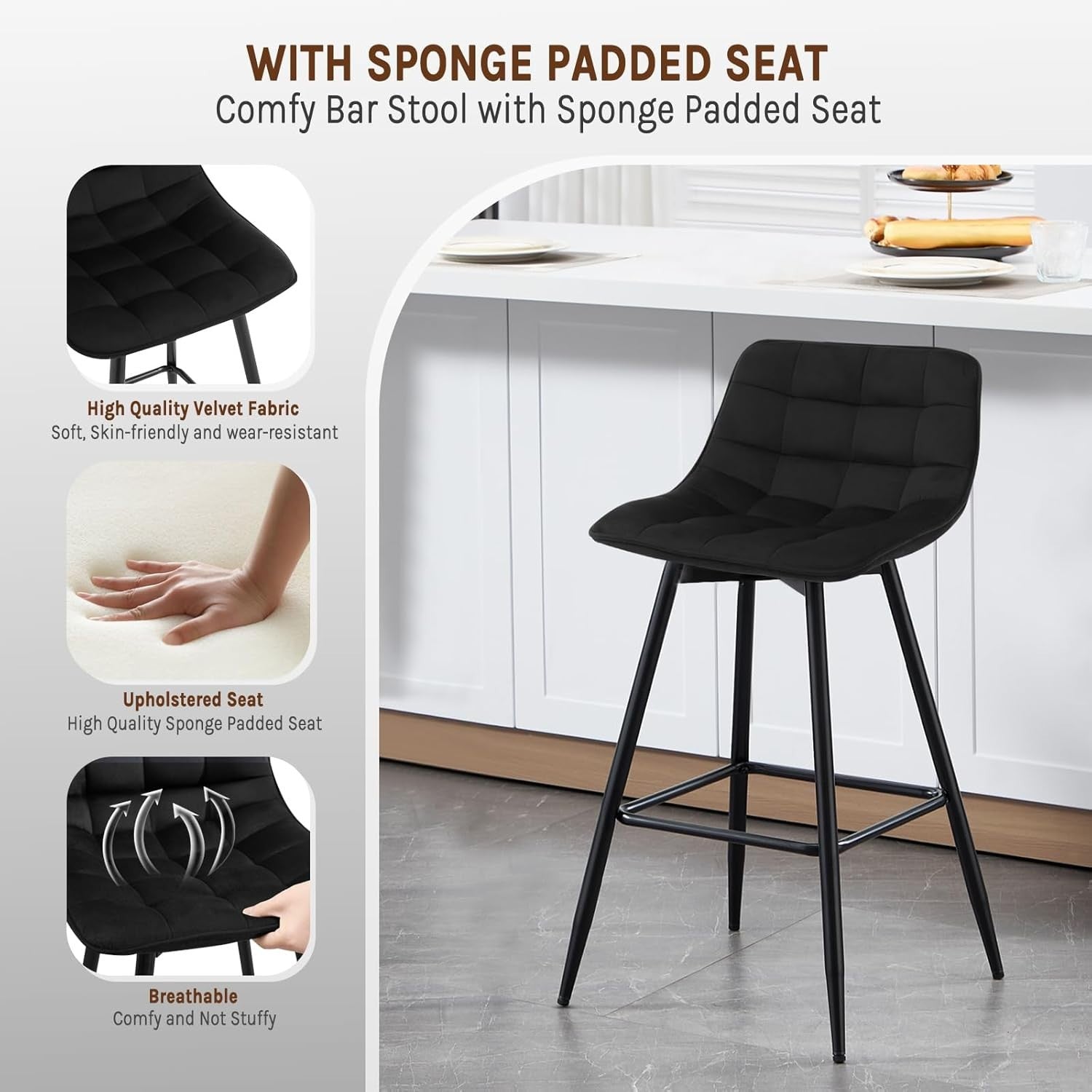 Brown Faux Leather Bar Stools Set of 2 – Ergonomic Kitchen & Counter Seats