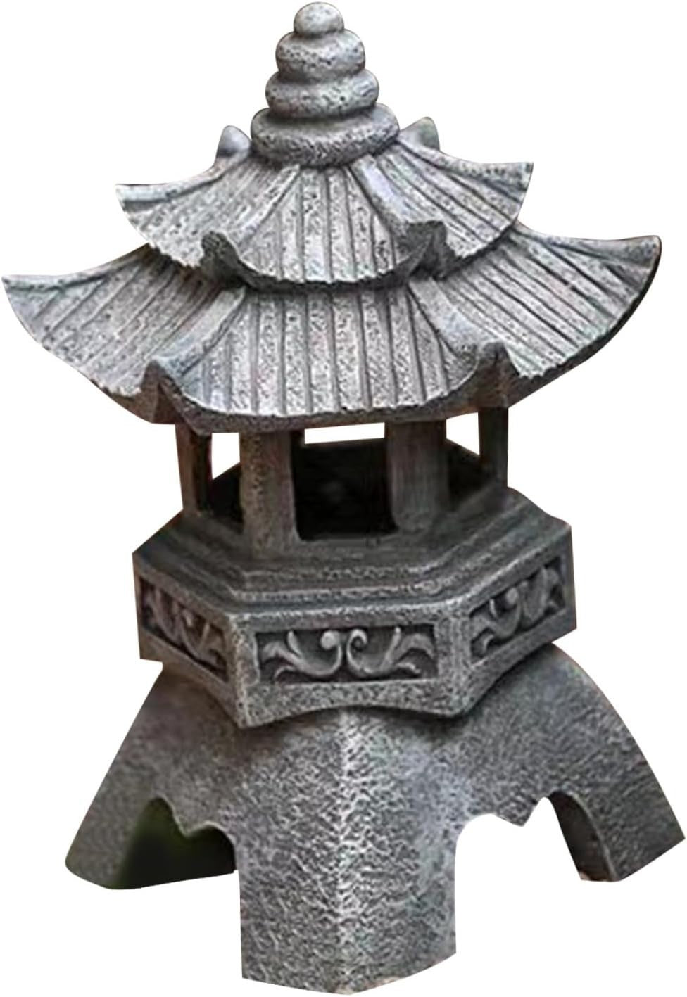 Japanese Garden Solar Pagoda Lantern, 10.4" Resin Zen Statue with LED Light