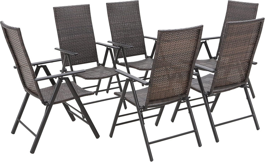 Folding Rattan Garden Chairs Set of 6 Adjustable High Back Patio Dining Seats