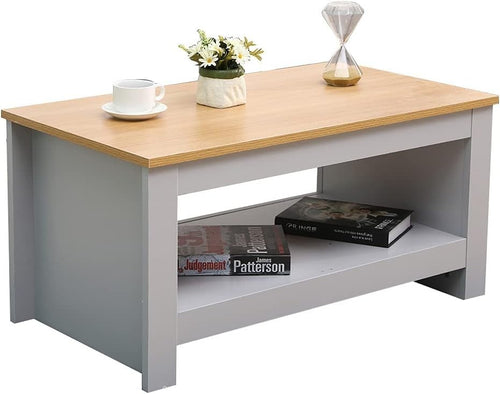 Modern Grey Coffee Table with Storage Shelf – Compact, Easy Clean, 85cm