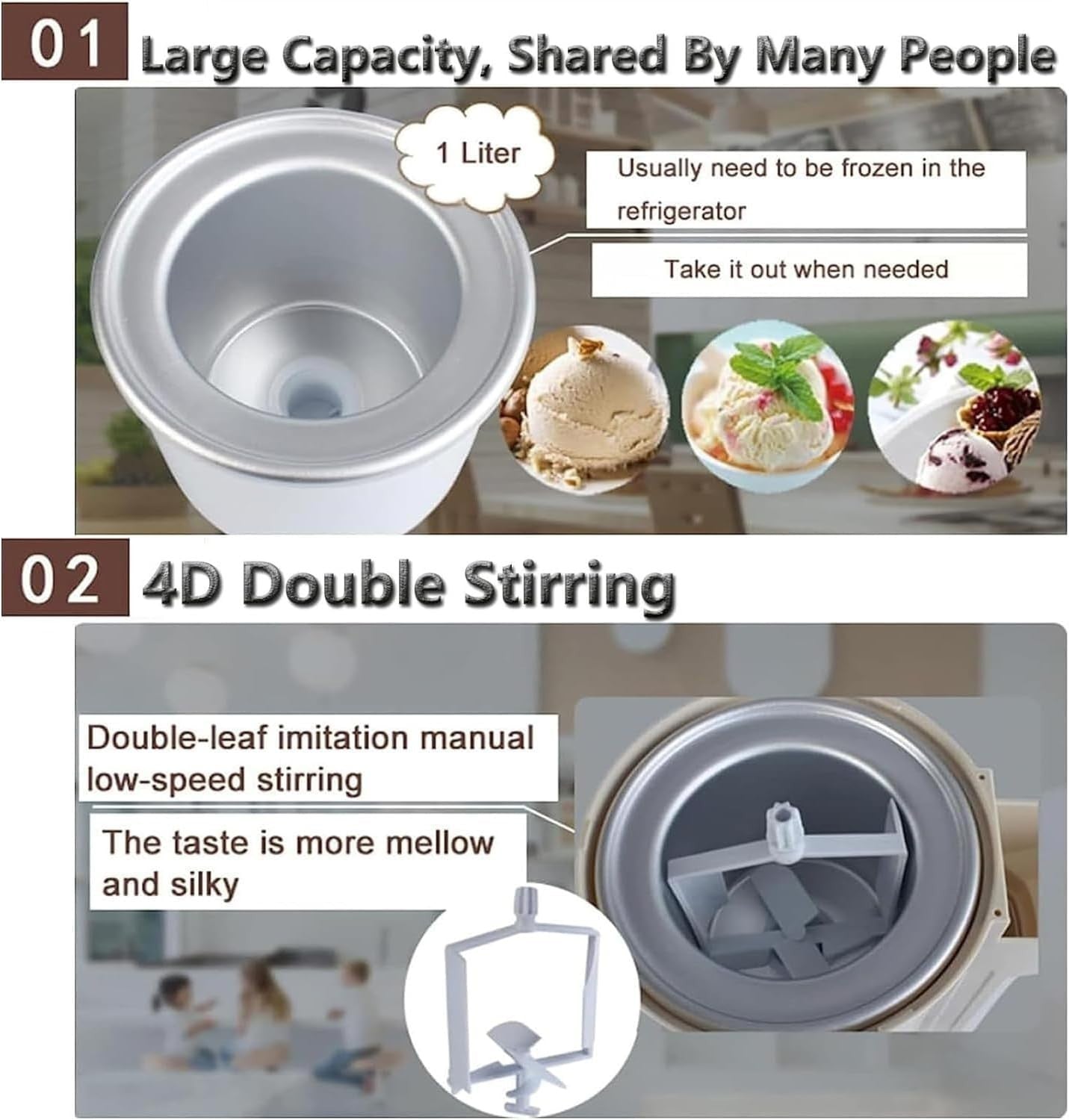 Soft Serve Ice Cream Maker Slush Machine 1L Home Dessert Countertop