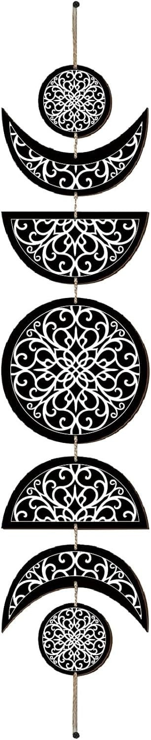 Moon Phase Wall Decor Wooden Boho 7-Piece Hanging Art 31x6.2
