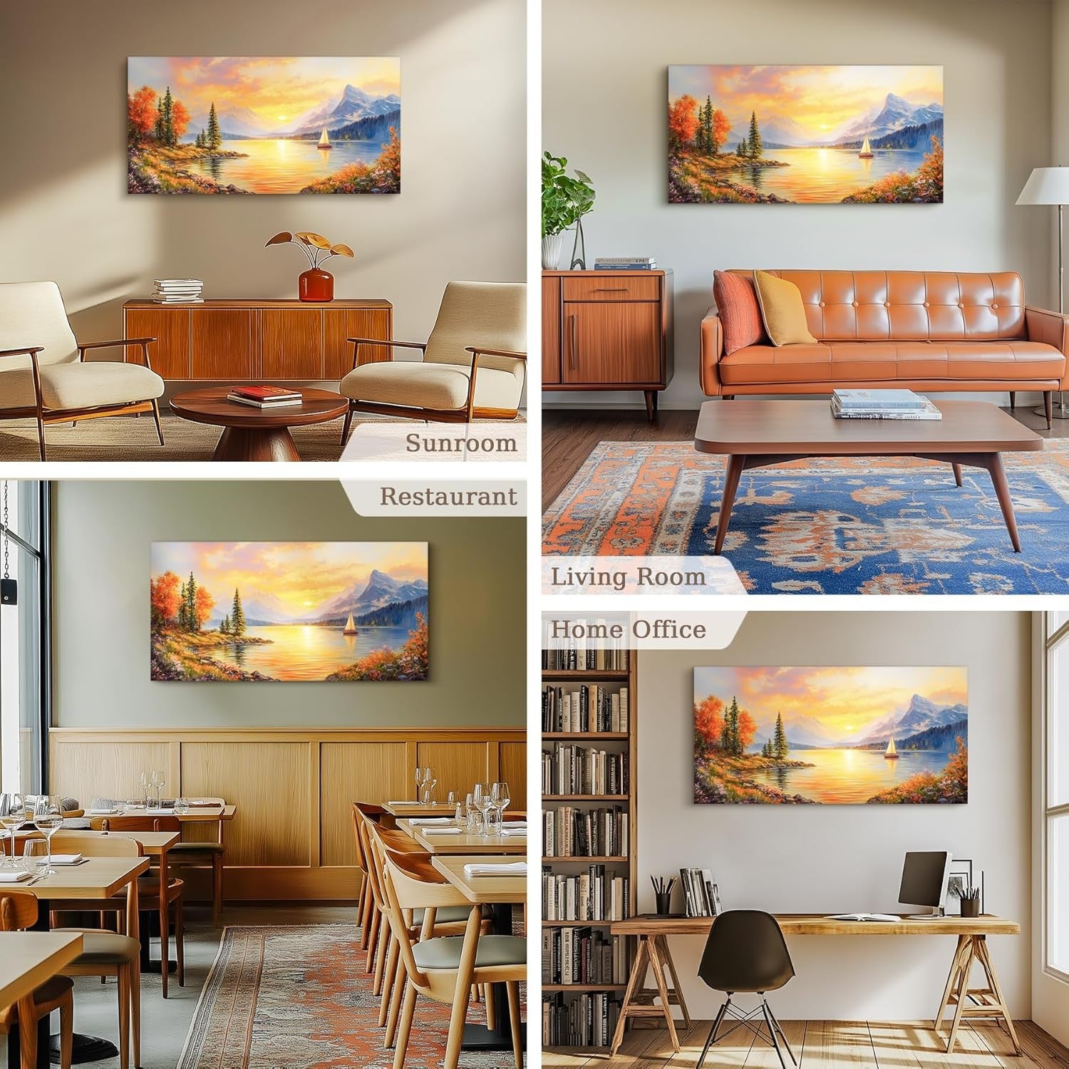 Sunset Landscape Canvas Wall Art 23x47 in Modern Nature Print