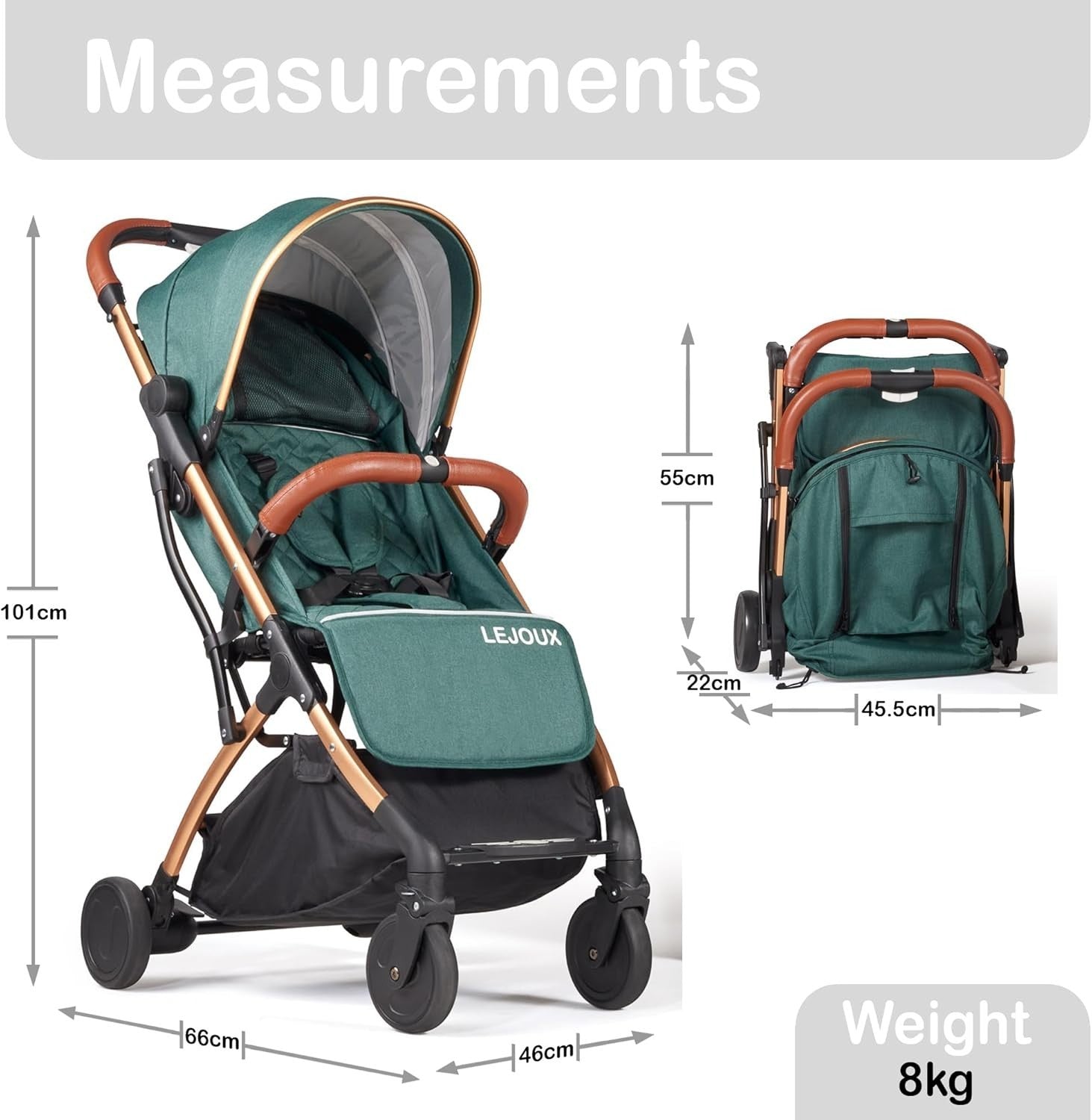Lightweight Baby Travel Buggy One-Hand Fold Reclining Seat 0-15kg Green