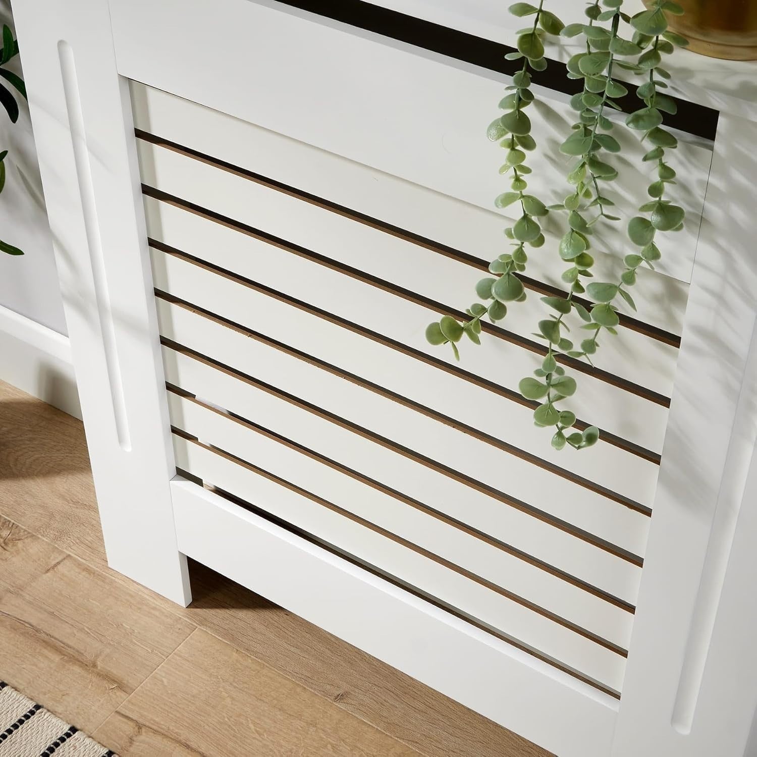 White Radiator Cover Wooden Slatted Grill Cabinet Shelf 78x19x82cm Modern