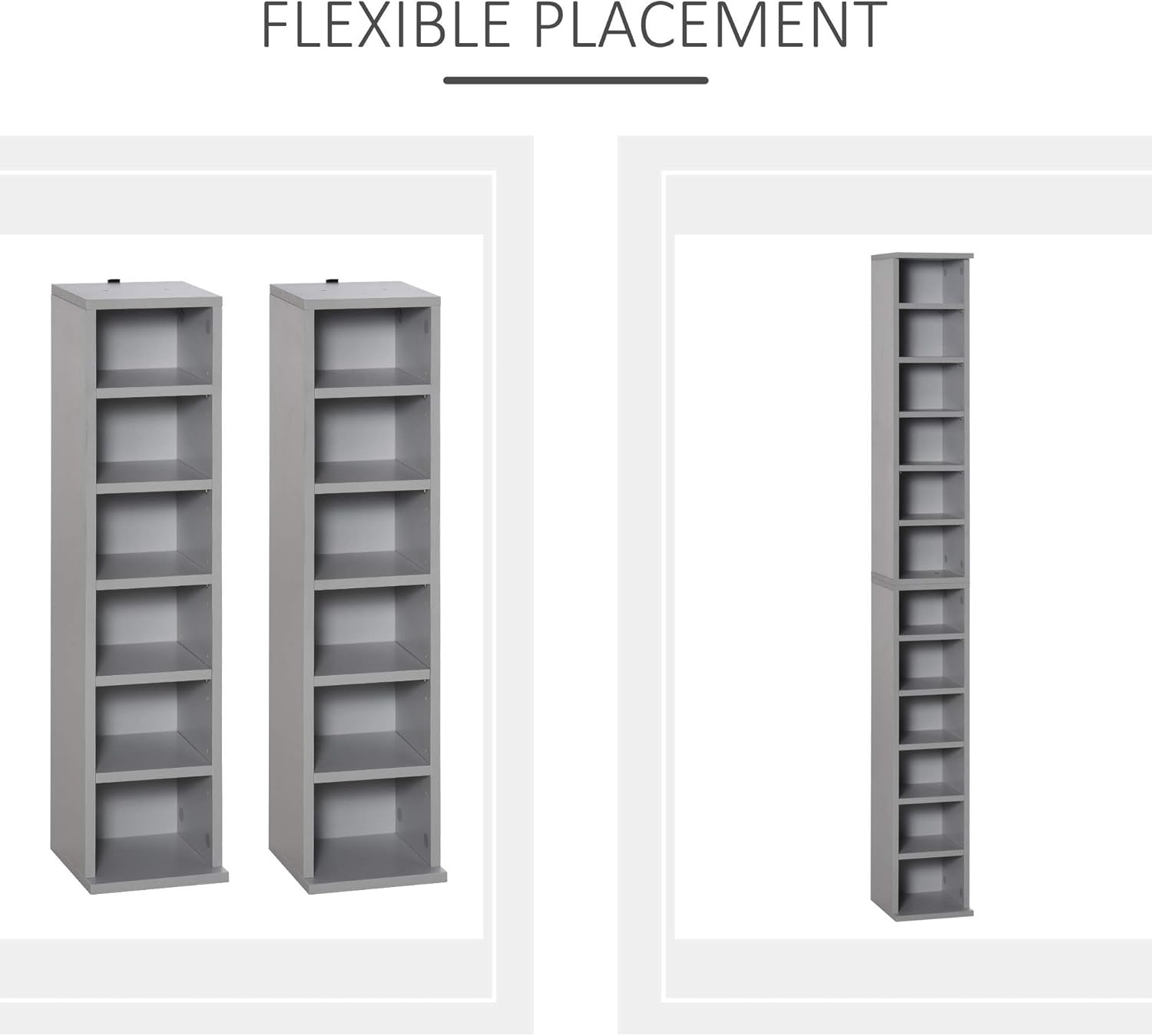 Set of 2 Tall Media Storage Towers – Adjustable CD DVD Blu-Ray Shelving Grey