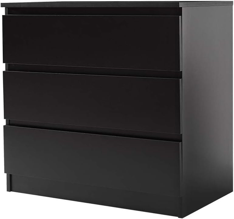 Black 3 Drawer Chest | Modern Bedroom Storage Cabinet | Slimline Unit