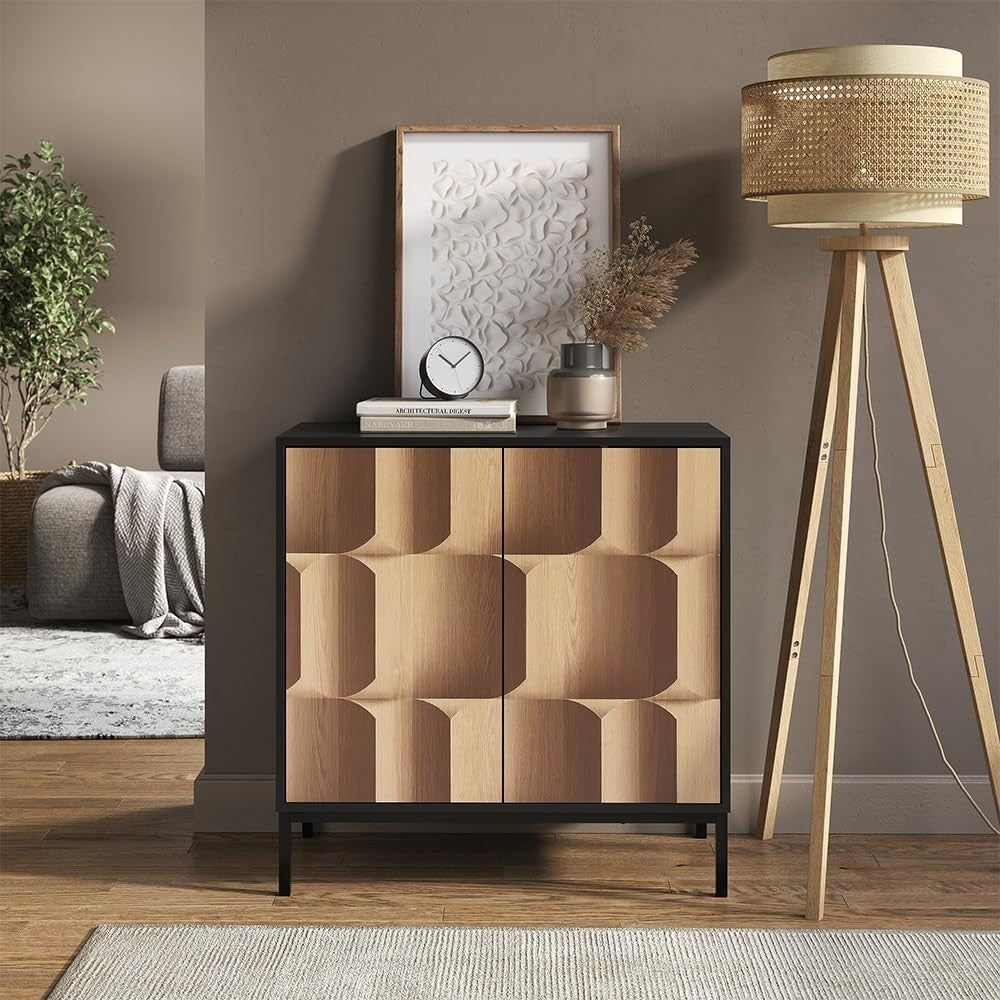 Modern Sideboard Cabinet 80cm Black Oak Storage Cupboard with 2 Doors