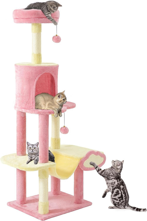 Luxury Cat Tree Tower 142cm Scratching Post Condo Hammock Space Saving