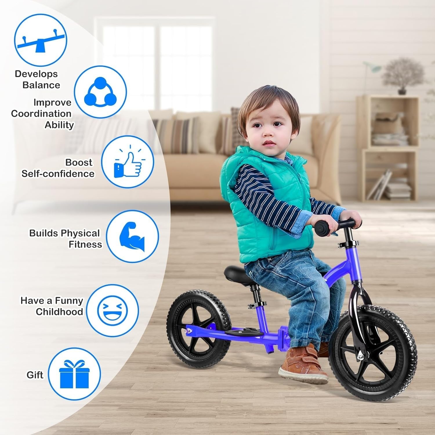 12" Toddler Balance Bike Adjustable Seat Handlebar Training Bike Kids