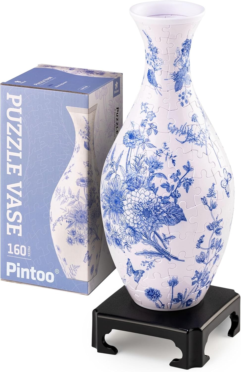3D Puzzle Flower Vase 160 Piece Blue White Floral Decorative Home Gift