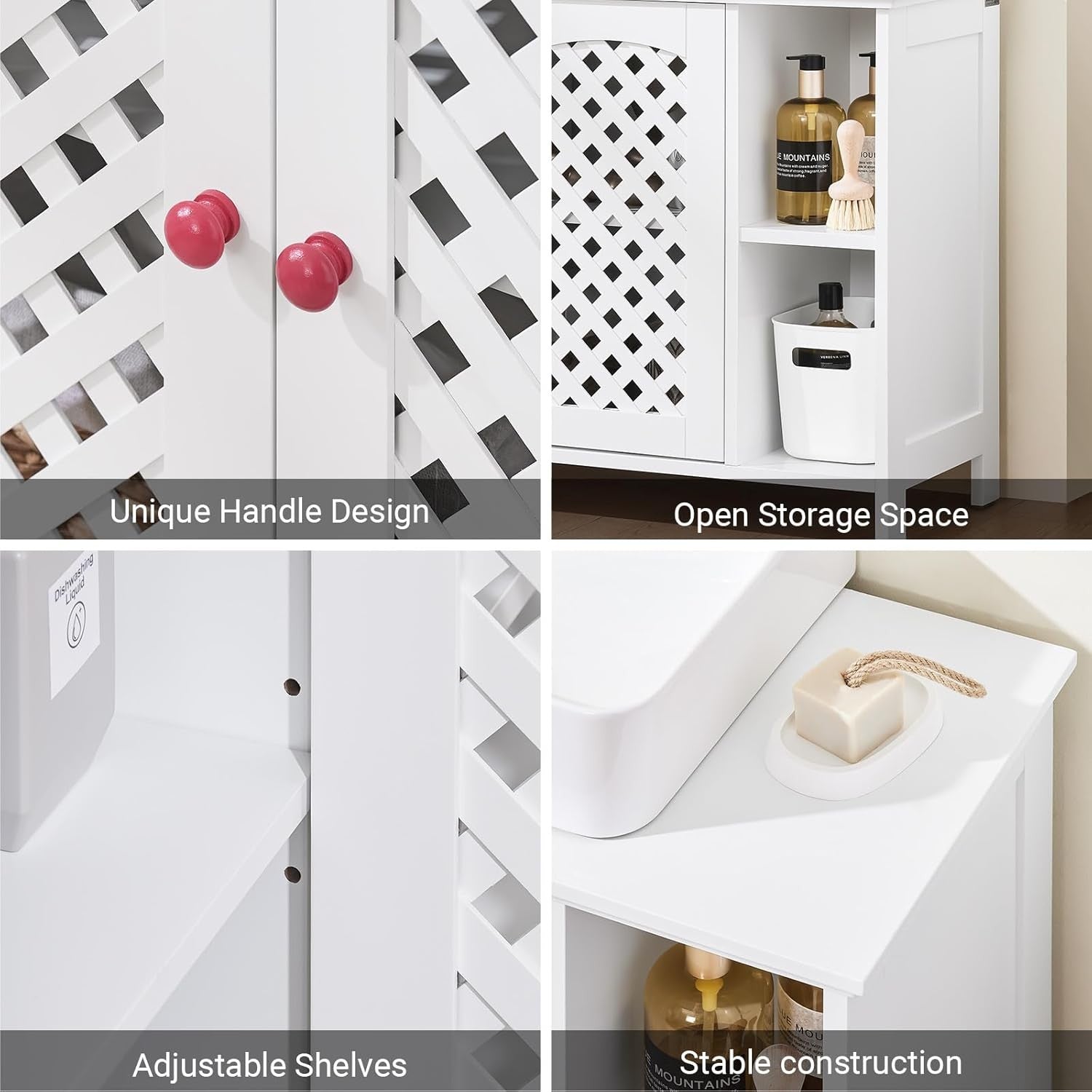 White Under Sink Bathroom Cabinet 2 Door Storage Cupboard with Adjustable Shelf