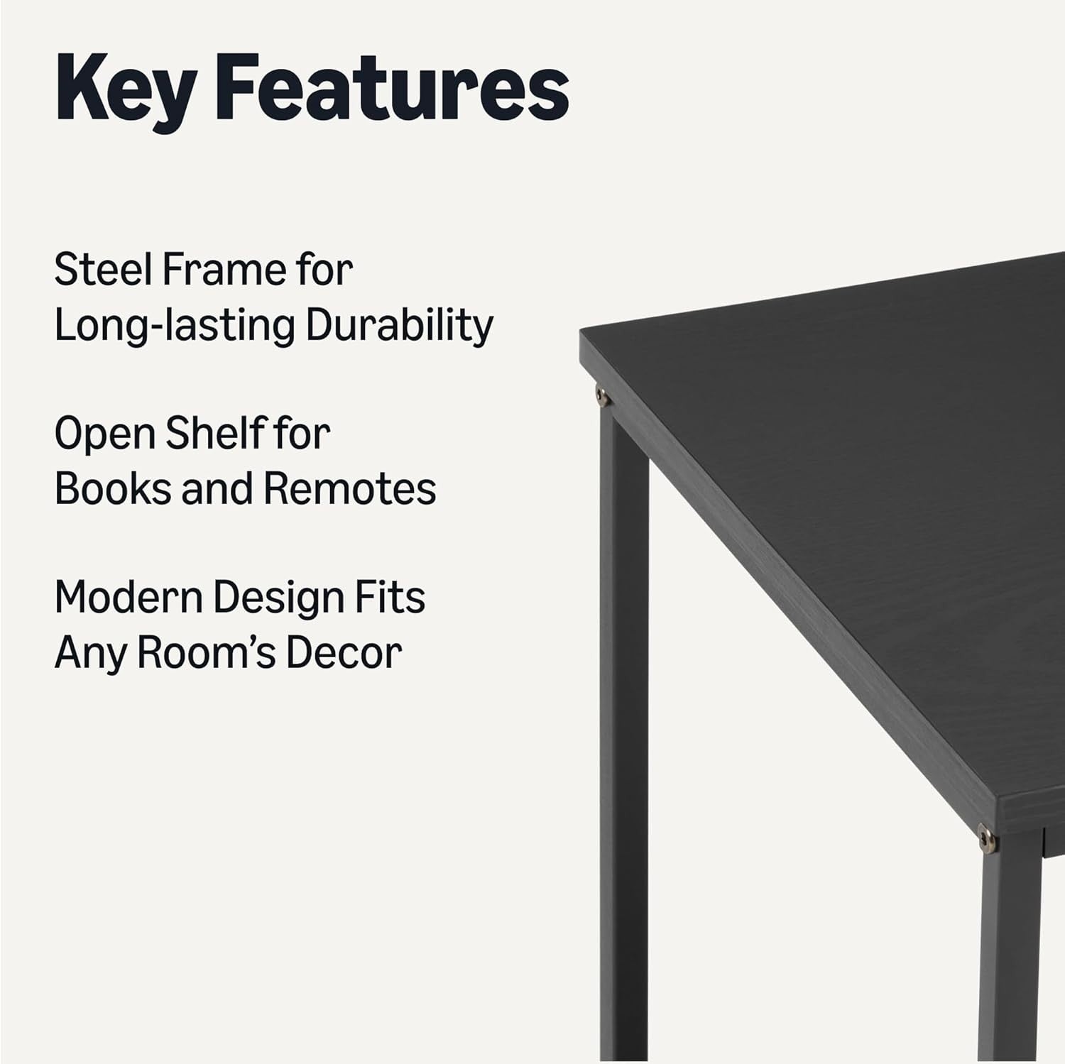 Square Side Table with Bottom Shelf, Black 40x40x51cm