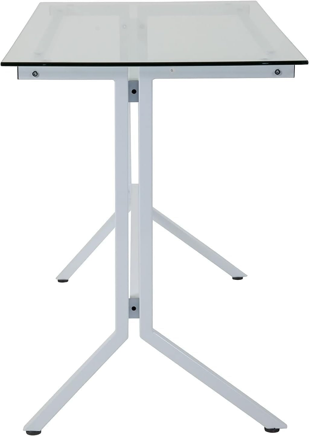 Computer Desk with White Metal Y Frame w/Clear Tempered Glass Office Table