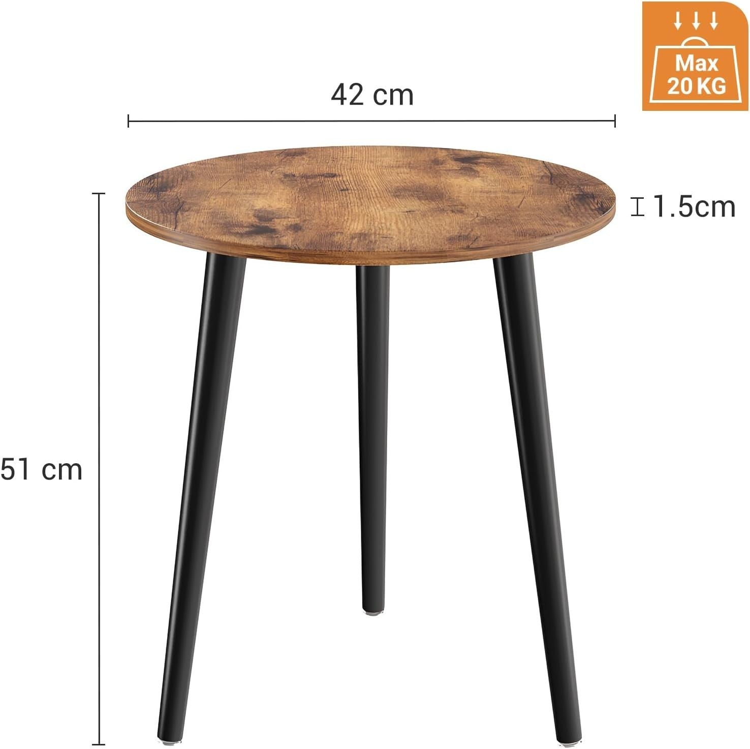 Round Side Table for Living Room & Bedroom – 42x51cm Small Coffee Table