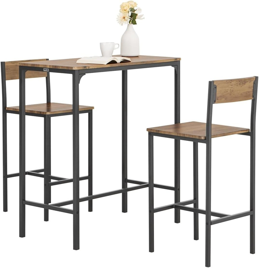3 Pieces Bar Table Set with 2 Stools Modern High Dining Breakfast Furniture