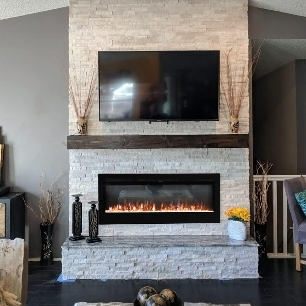 80" LED Wall Electric Fireplace Recessed Heater Log Crystal Remote